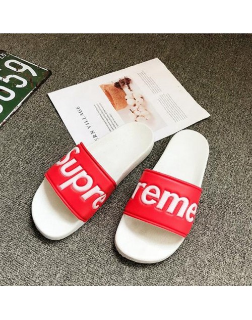 supreme スリッパ、バスルームや海辺で履き 赤黒選べ