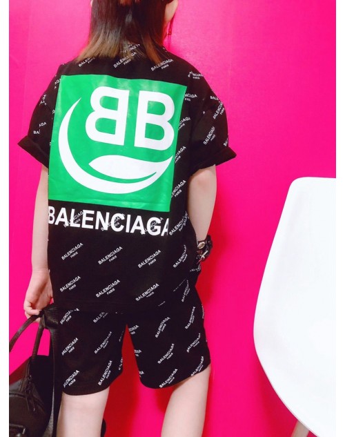 バレンシアガ 子供服セット ｔシャツ＋半ズボン スポーツ風  コットン製 ファッションプリント 新品潮流