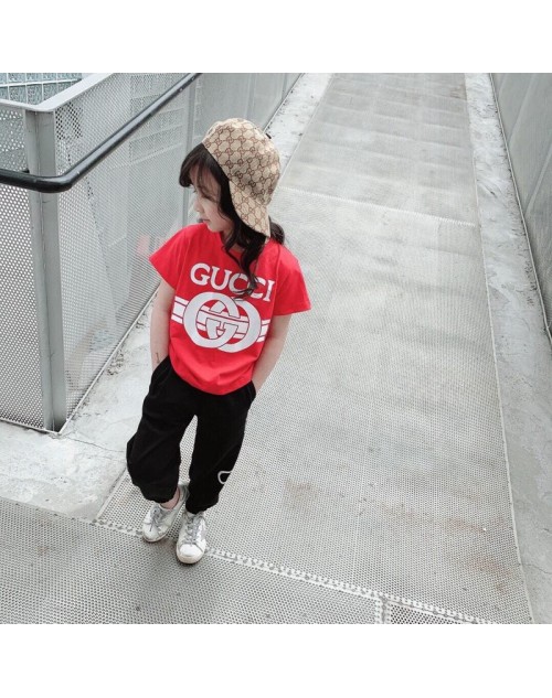 グッチ Tシャツ半袖 子供向け お洒落logoプリント カジュアル コットン製 トップスファッション潮流韓国風