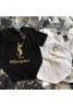 YSL イブサンローラン Ｔシャツ半袖 コットン製 丸首ソフト キラキラゴールデンlogo付き カジュアル ファッションお洒落 カップル向け 男女兼用