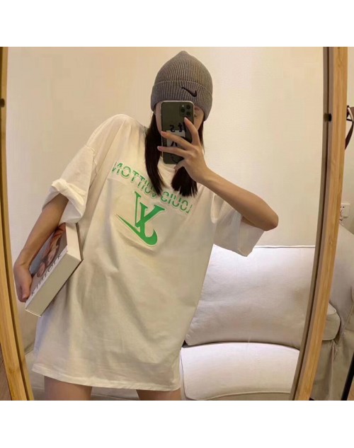 ルイヴィトン tシャツ半袖 お洒落logoプリント付き コットン製丸首 カジュアル トップス ペアお揃い 男女兼用