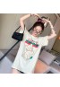 グッチ tシャツ半袖 お洒落logoプリント 可愛い刺繍猫付き カジュアル ソフトコットン製 トップス 潮流人気 女性向け