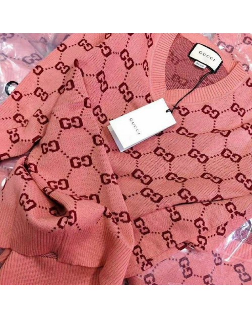 グッチ セーター 秋冬 編み物ニット製 ファスナー ピンク オシャレモノグラム 女性向け