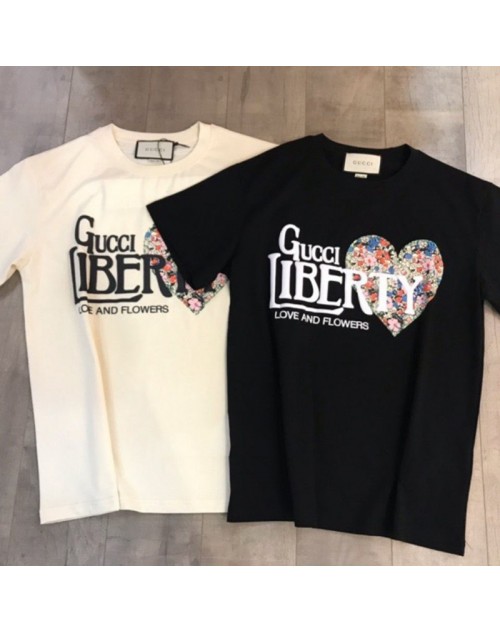 グッチ ｔシャツ 薄い 秋 丸首コットン製 トップス プリント レディース おしゃれ ゆったり ファッション 花柄 ハート ジェンダーレス かわいい