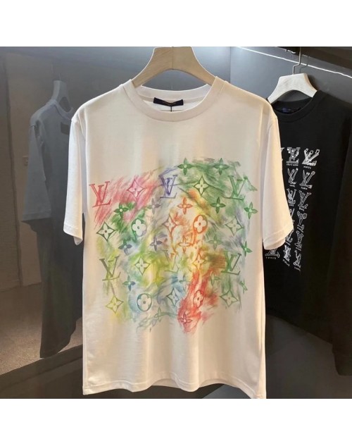 ルイヴィトン ｔシャツ 半袖 コットン トップス プリント コットン ブランド かっこいい レディース おしゃれ ゆったり メンズ 夏物 服 クルーネック 