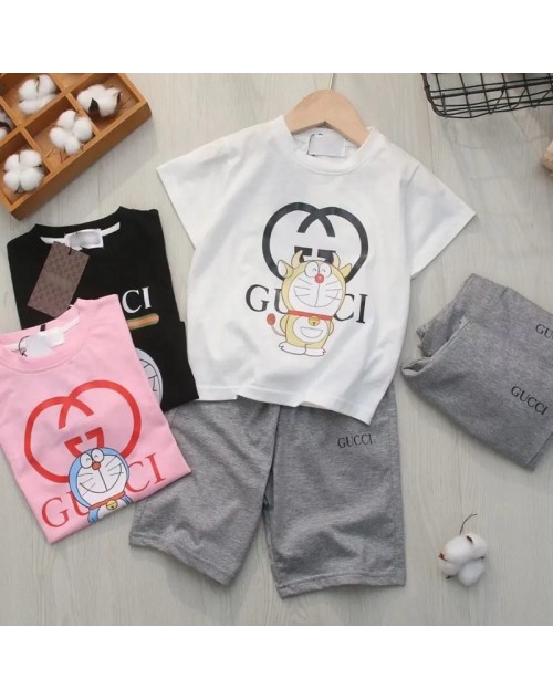 グッチ ｔシャツ 子供服 上下セット 半ズボン ドラえもん 丸首コットン かわいい