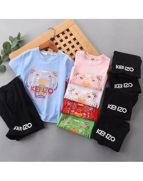 ケンゾー ｔシャツ 子供服 トップス 上下セット 半ズボン プリント 丸首コットン