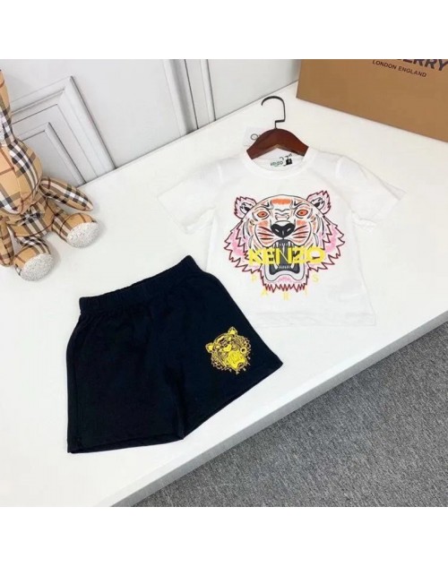 ケンゾー ｔシャツ 子供服 上下セット 半ズボン トップス プリント 丸首コットン