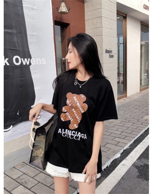 バレンシアガ tシャツ半袖 可愛い モノグラム コットン製 丸首 カジュアル 女性