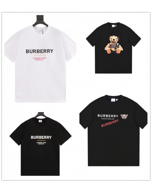 バーバリー ｔシャツ 白黒 丸首 可愛い熊柄 ファション