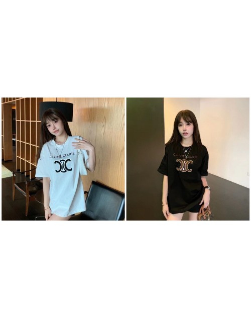 セリーヌ Tシャツ レディースメンズ 半袖 コットン ゆったりトップス 上着