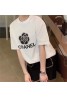 シャネル tシャツ半袖 花柄 黒白 モノグラム カジュアル シンプル 女性