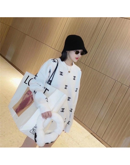 シャネル セーター シンプル 暖かい 女性 丸首 韓国風 長袖 ファション