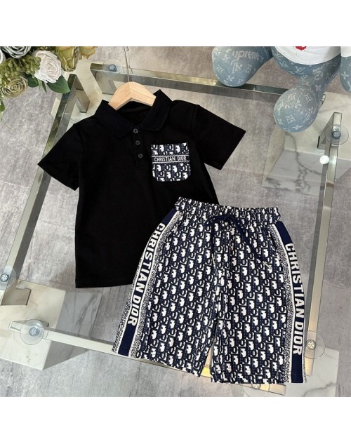 ディオール 子供服 ポロtシャツ 半パンツ 2点セット服 2色  90 - 160cm