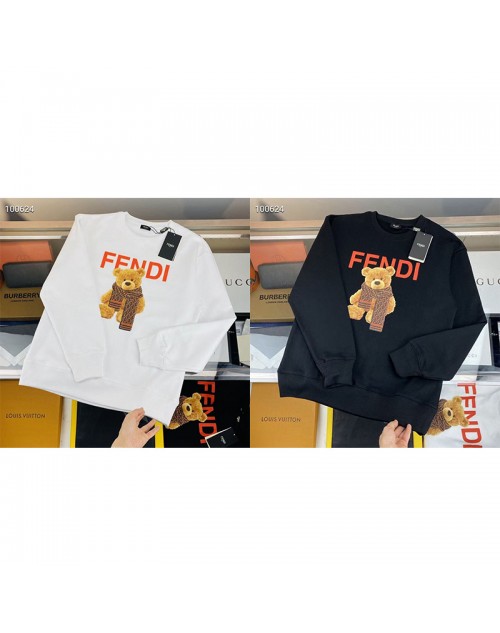 Fendi フェンディ スウェットins風 厚さ かわいいクマ付き 裏起毛  カジュアル 潮流 メンズレデイーズ