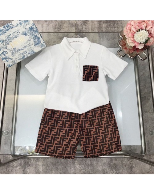 フェンディ 子供服 ポロ tシャツ 半パンツ 2点セット服 90 - 160cm