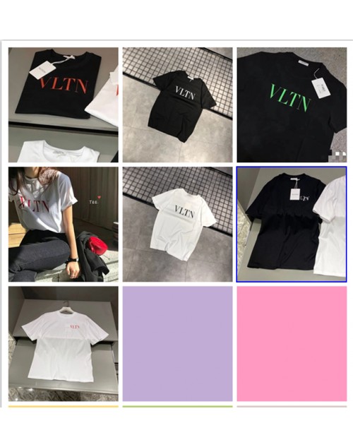 ヴァレンティノ Tシャツ シンプル モノグラム 黒白 丸首 潮流 男女兼用