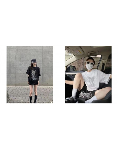 イブサンローラン ｔシャツ 白黒 カジュアル 人気 女性 潮流 ファション